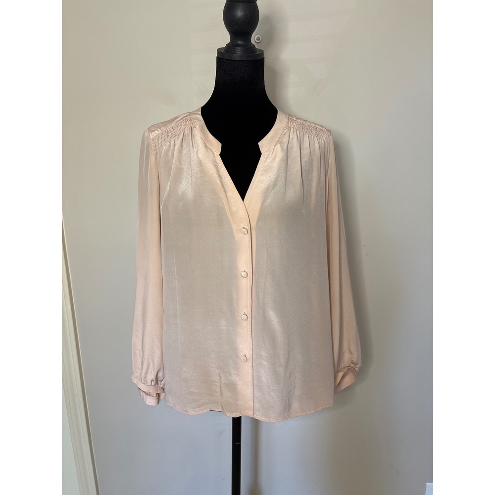 Amanda Uprichard Blush Pink 100% Silk Smocked Shoulder Blouse Small Made in USA